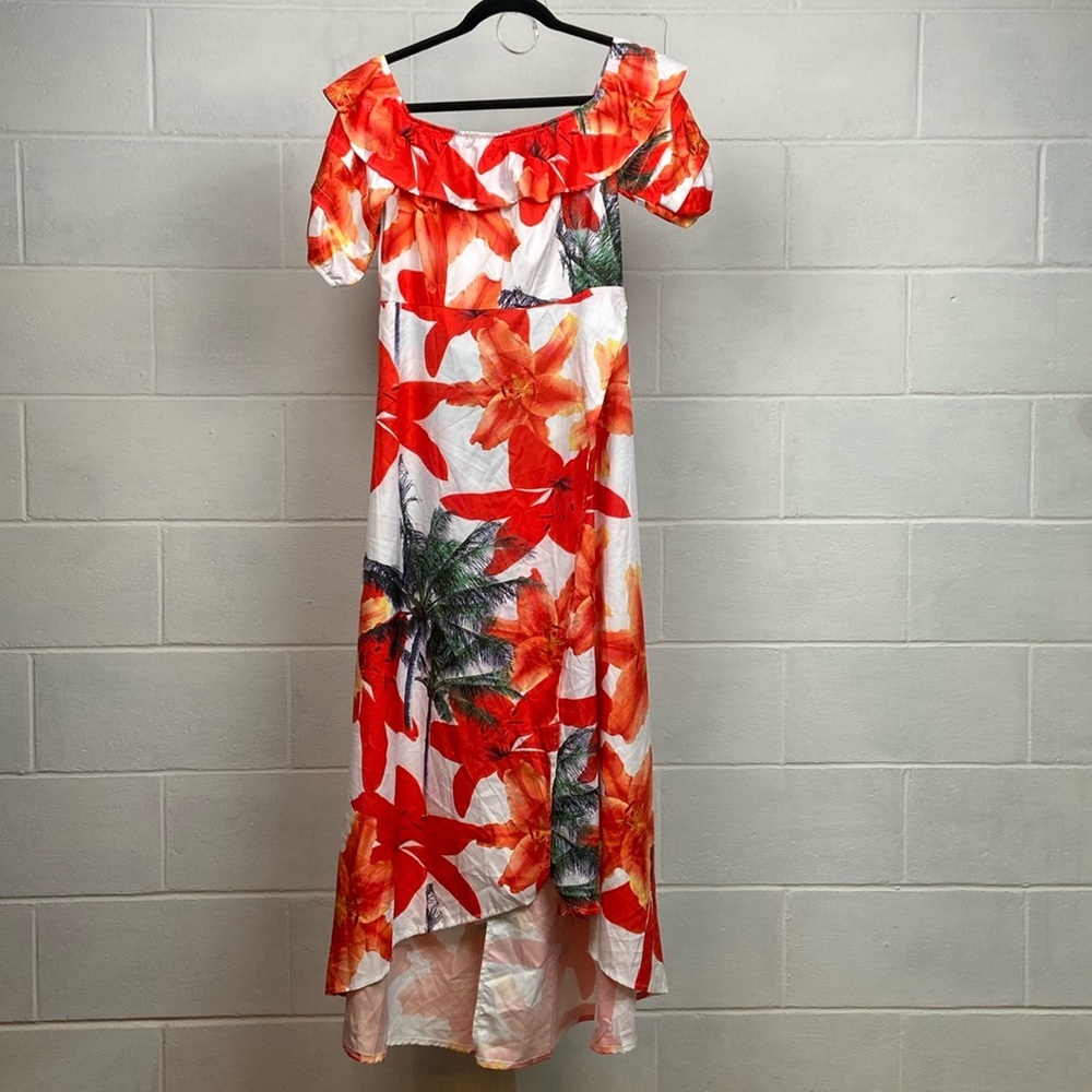 NWT CBR Women's High Low Tropical Print Dress Size LARGE Summer Beach Travel